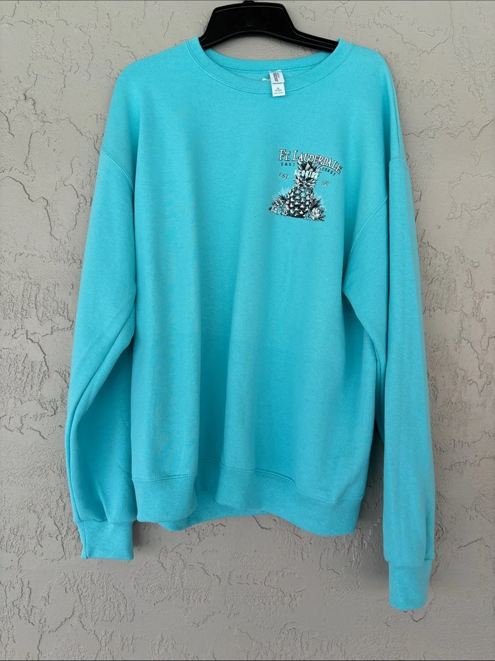 Jerzees Turquoise Crewneck Sweatshirt with Fort Lauderdale Pineapple Graphic